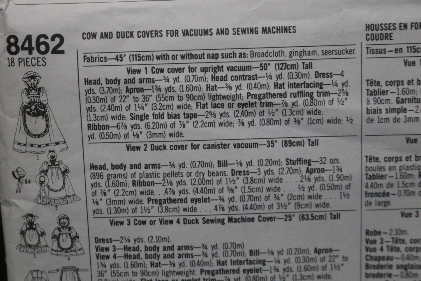 Simplicity 8462 Cow and Duck Covers for Vacuums and Sewing Machines Sewing Pattern UNCUT