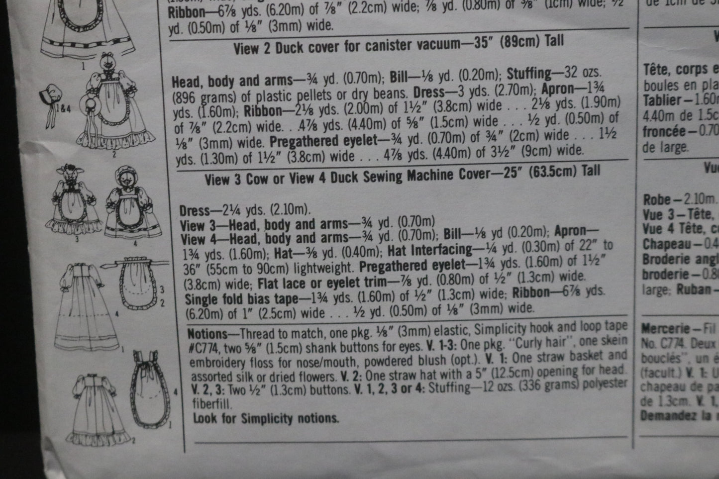 Simplicity 8462 Cow and Duck Covers for Vacuums and Sewing Machines Sewing Pattern UNCUT