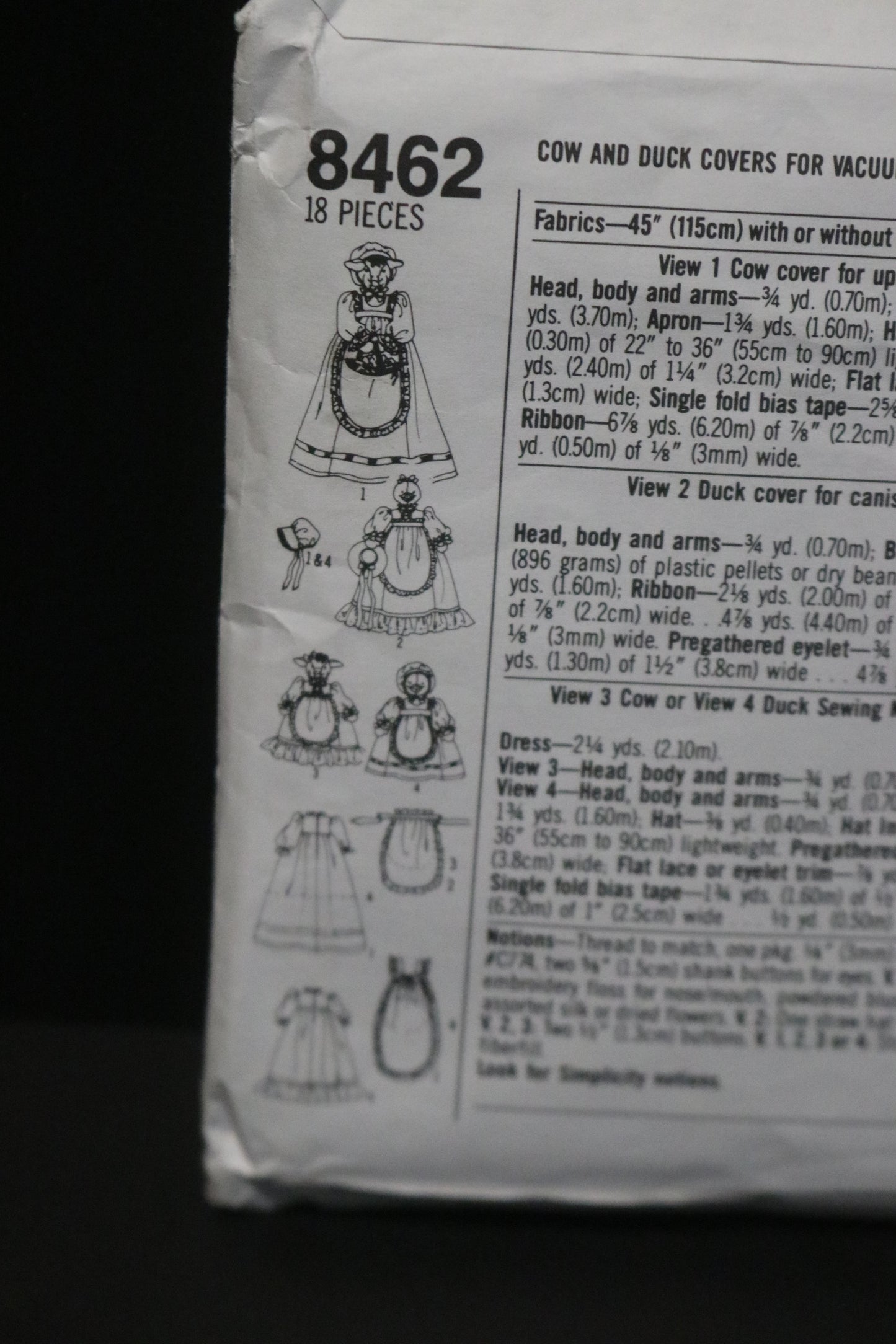 Simplicity 8462 Cow and Duck Covers for Vacuums and Sewing Machines Sewing Pattern UNCUT