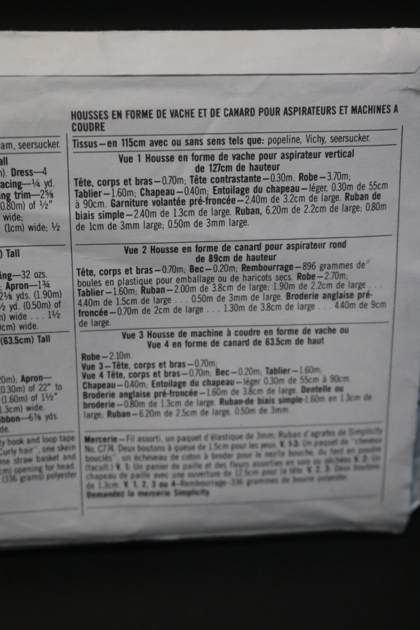 Simplicity 8462 Cow and Duck Covers for Vacuums and Sewing Machines Sewing Pattern UNCUT