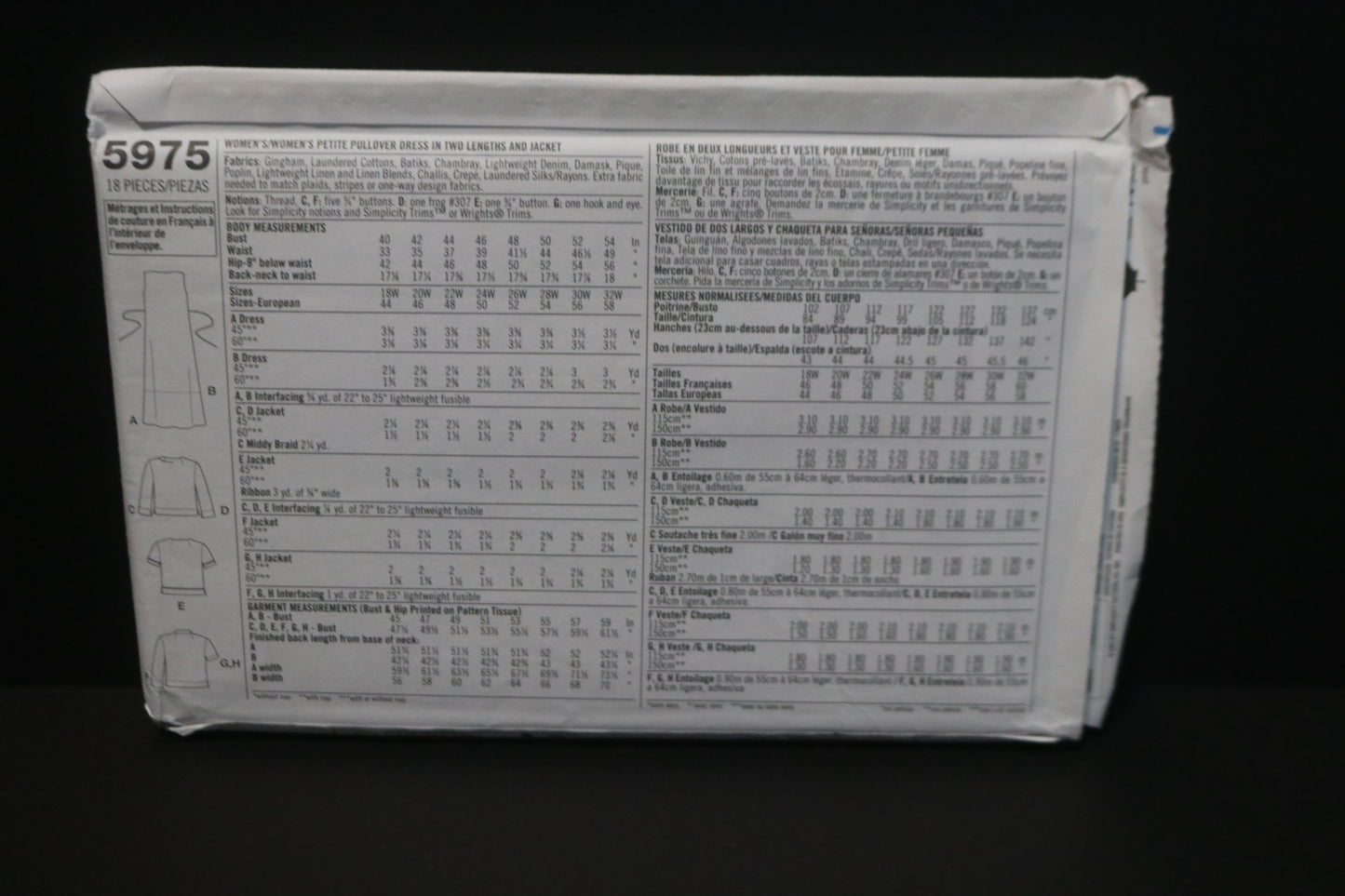 Simplicity 5975 Womens / Womens Petite Pullover Dress in Two Lengths and Jacket Sewing Pattern UNCUT Size 18w - 24w