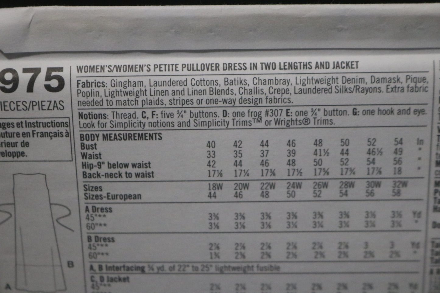Simplicity 5975 Womens / Womens Petite Pullover Dress in Two Lengths and Jacket Sewing Pattern UNCUT Size 18w - 24w