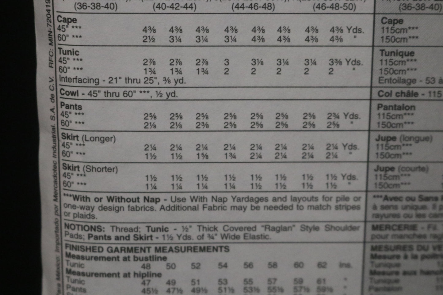 McCalls 9595 Womens Cape Tunic Cowl Pull on pants and Skirt in Two Lengths Sewing Pattern UNCUT Size 22w 24w 26w 40 42 44