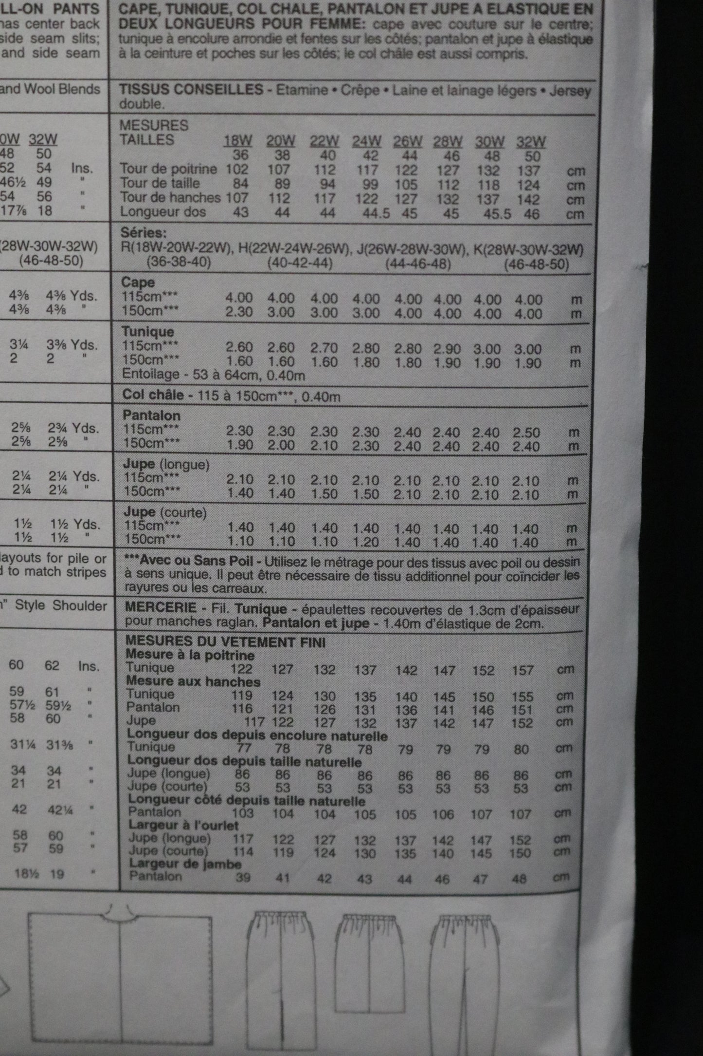 McCalls 9595 Womens Cape Tunic Cowl Pull on pants and Skirt in Two Lengths Sewing Pattern UNCUT Size 22w 24w 26w 40 42 44