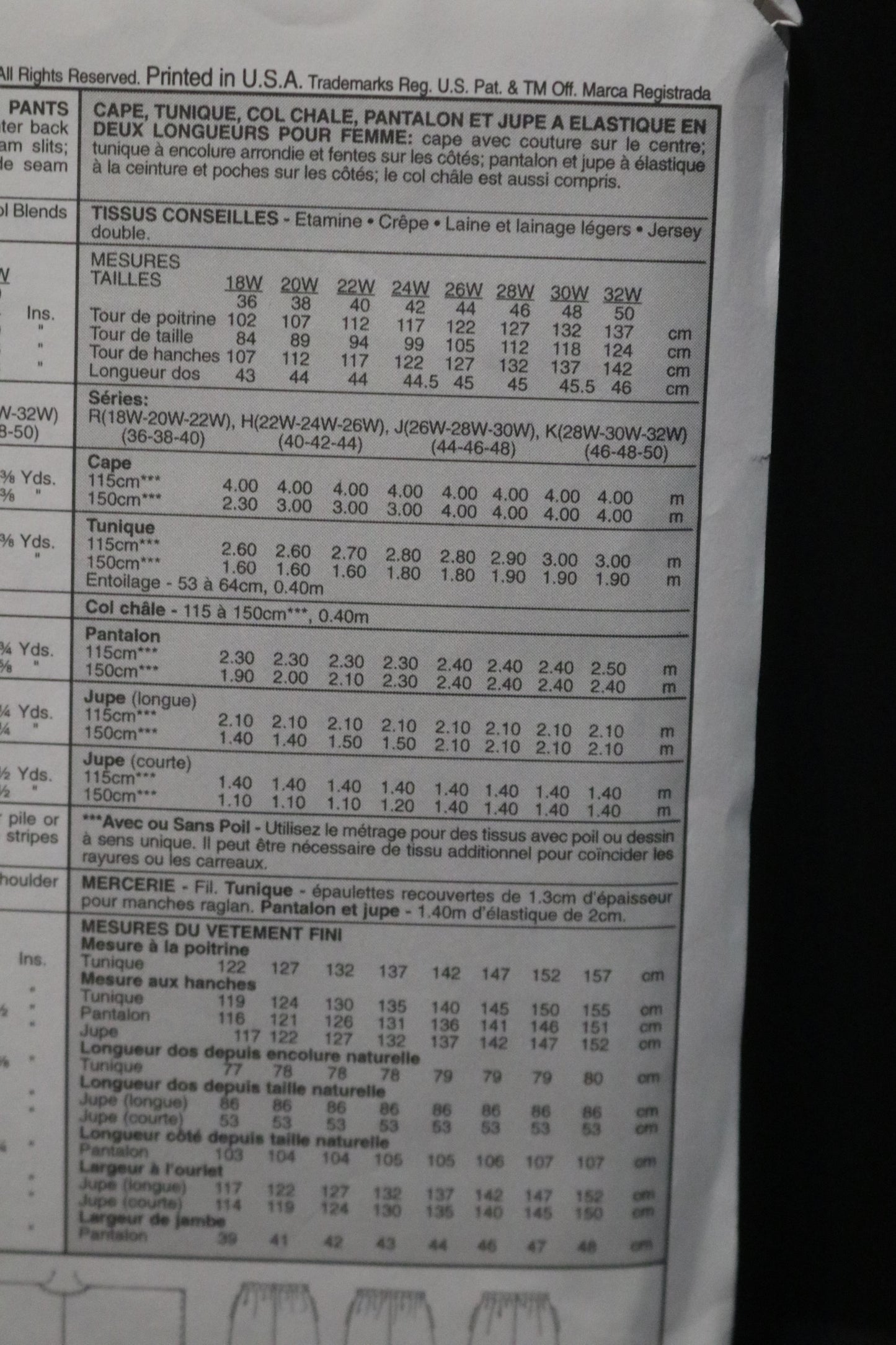 McCalls 9595 Womens Cape Tunic Cowl Pull on pants and Skirt in Two Lengths Sewing Pattern UNCUT Size 22w 24w 26w 40 42 44