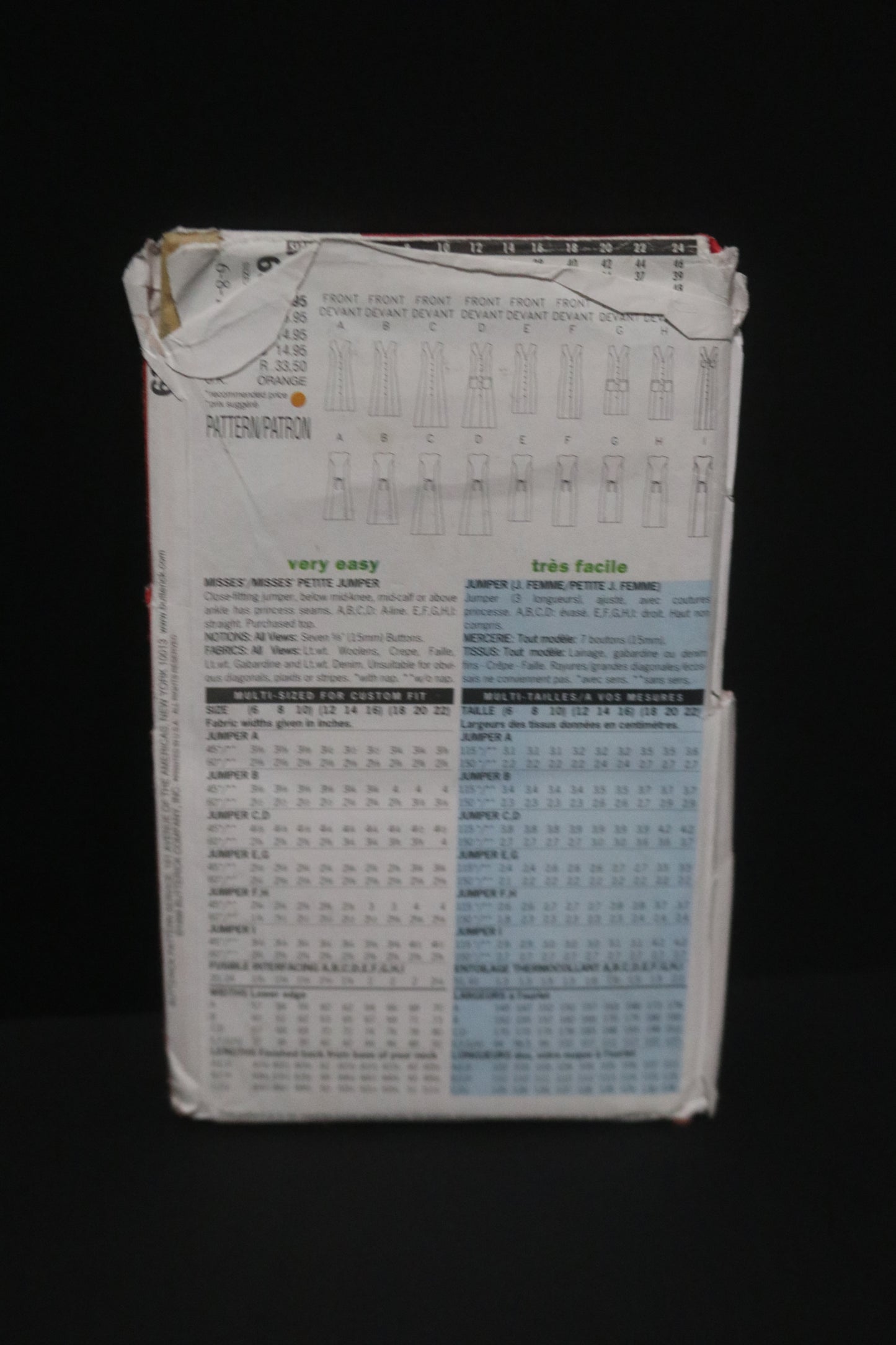 Butterick 6334 Misses / Misses Petite Jumper Sewing Pattern - UNCUT - Size 6 8 10