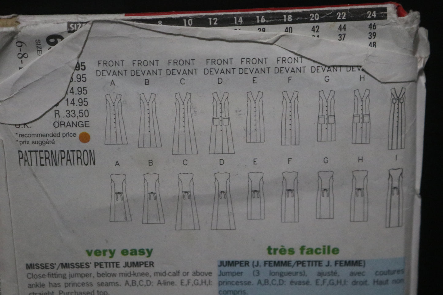 Butterick 6334 Misses / Misses Petite Jumper Sewing Pattern - UNCUT - Size 6 8 10
