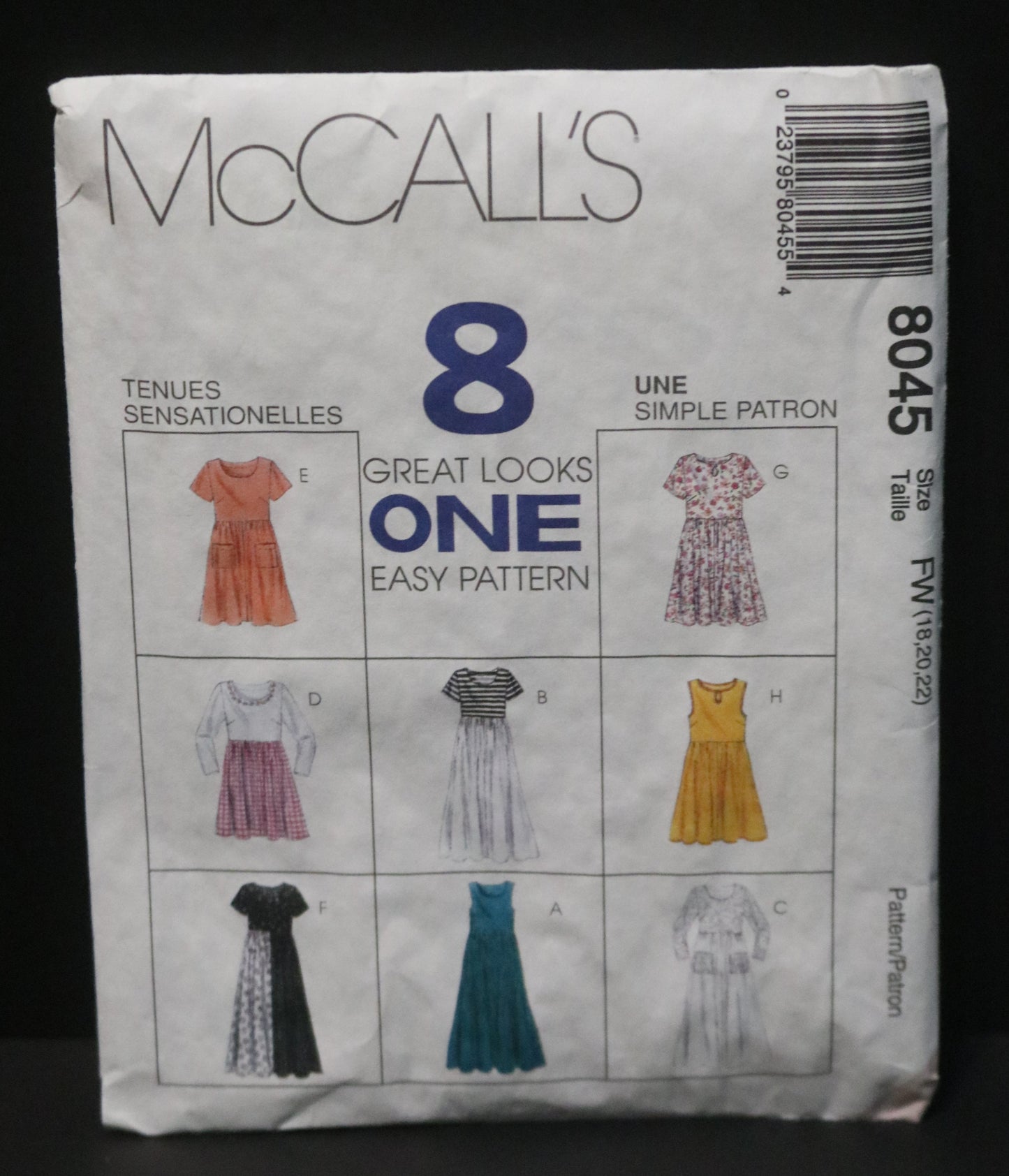 McCalls 8045 Misses Dress in Two Lengths Sewing Pattern - UNCUT - Size 18 20 22