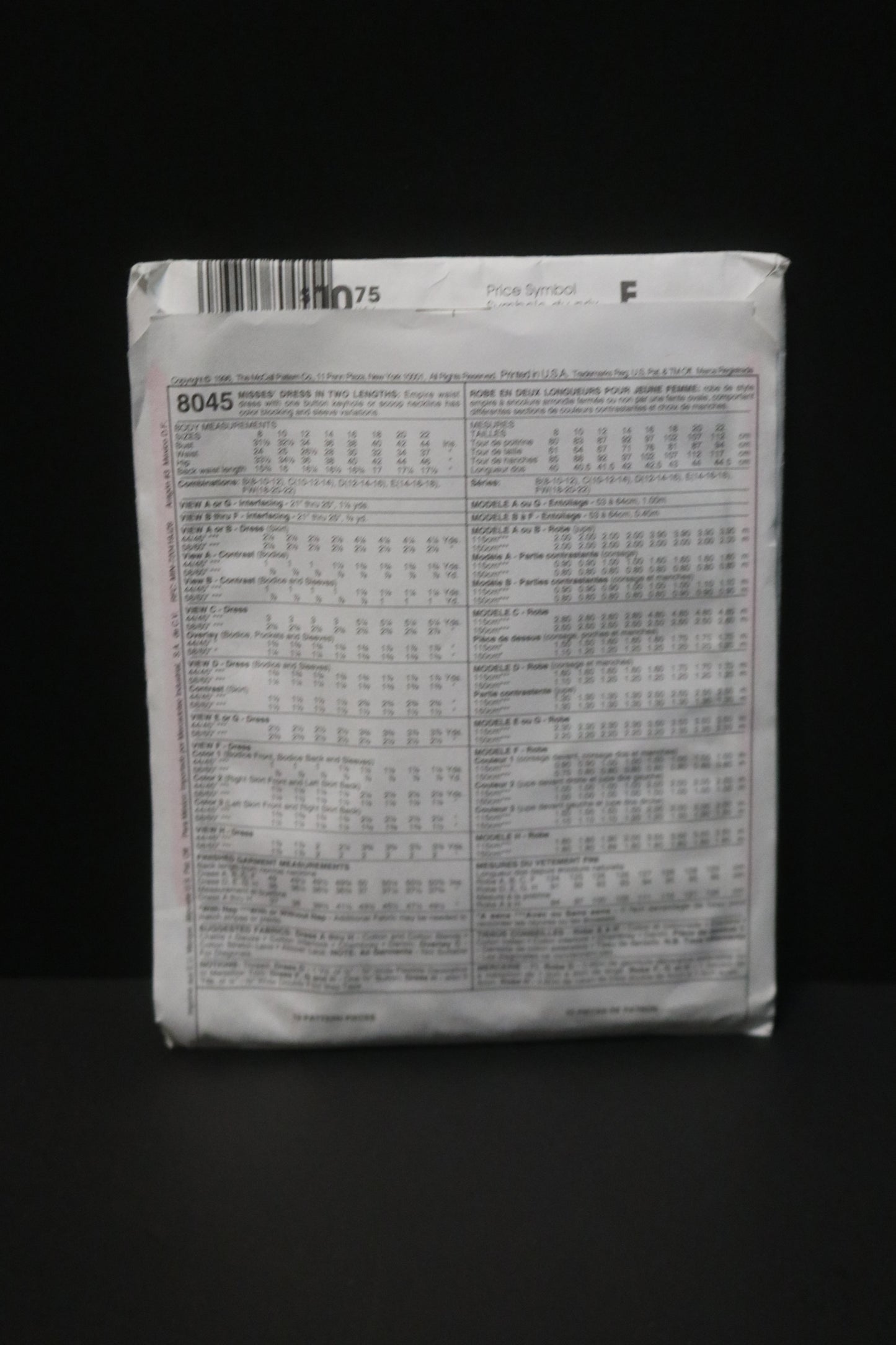 McCalls 8045 Misses Dress in Two Lengths Sewing Pattern - UNCUT - Size 18 20 22