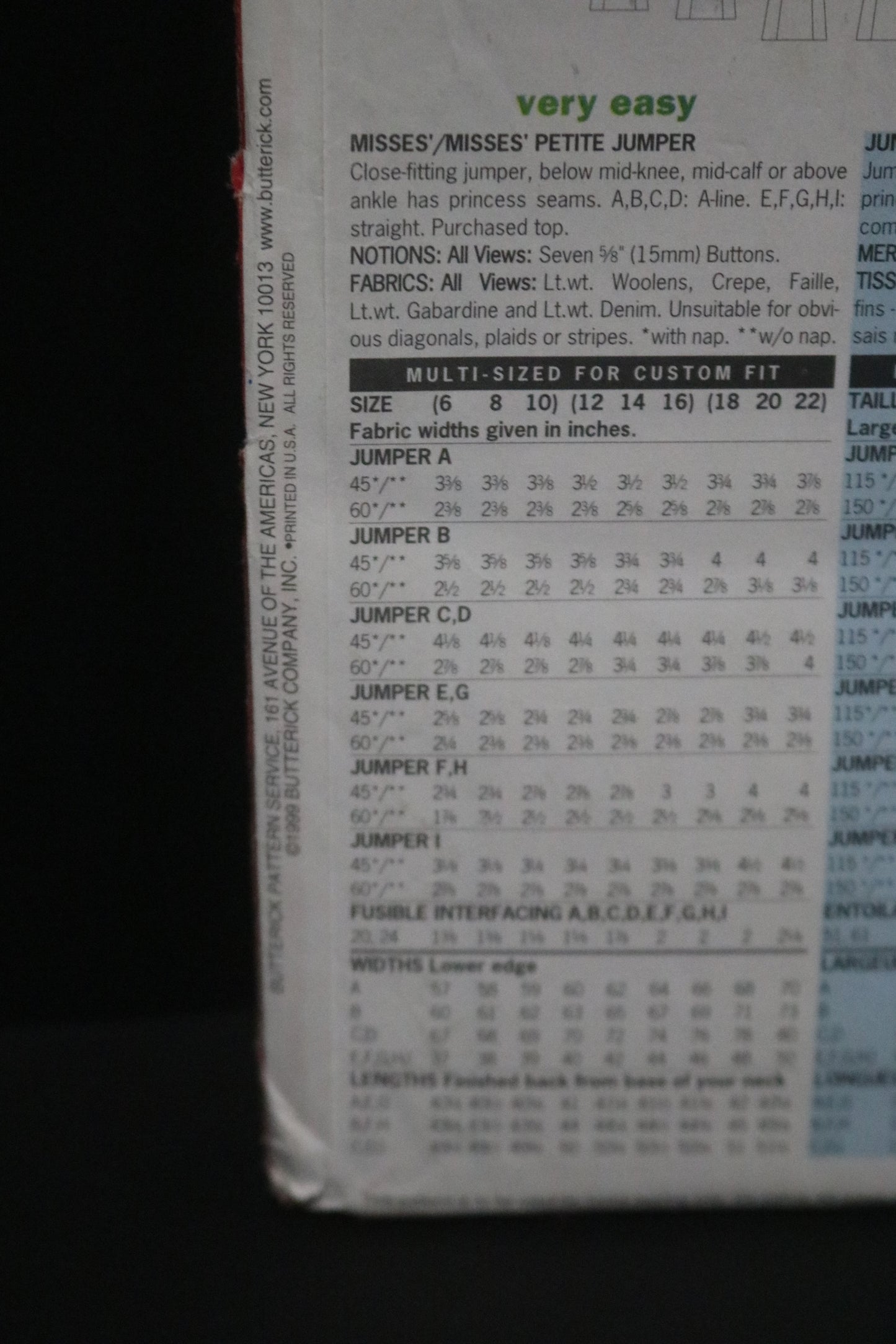 Butterick 6334 Misses / Misses Petite Jumper Sewing Pattern - UNCUT - Size 6 8 10