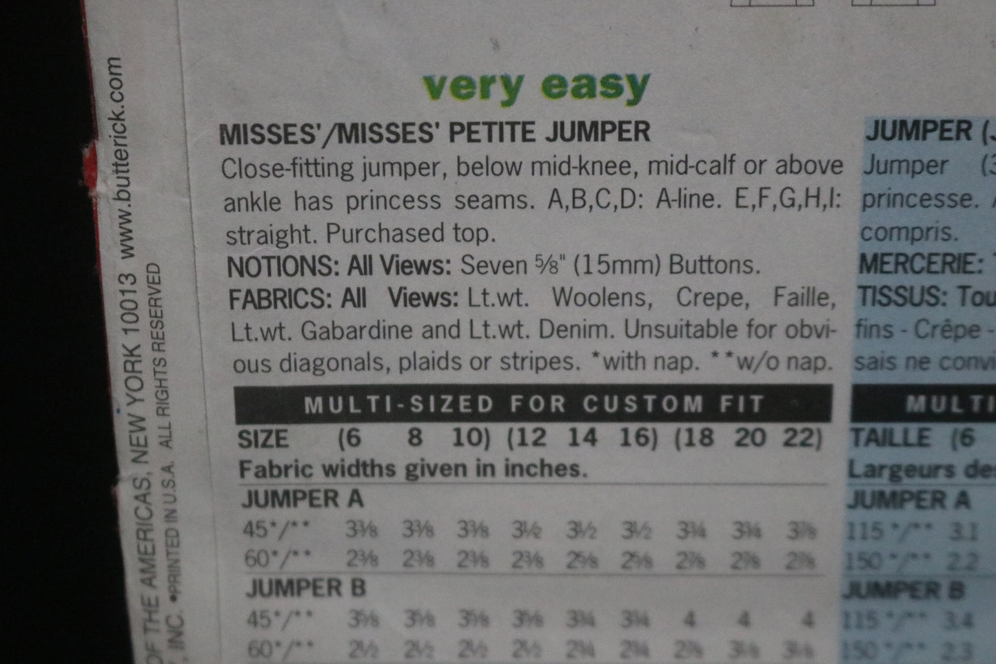 Butterick 6334 Misses / Misses Petite Jumper Sewing Pattern - UNCUT - Size 6 8 10