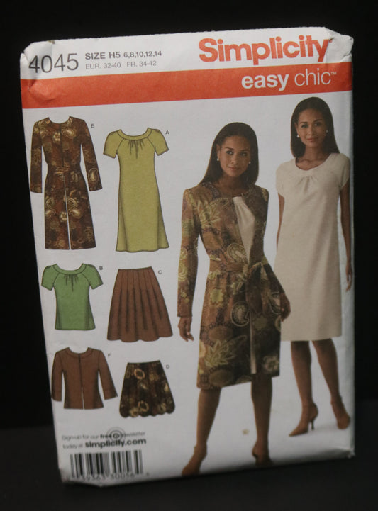 Simplicity 4045 Misses / Miss Petite Skirt in Two Lengths, Bias Dress or Top and Unlined Coat or Jacket Sewing Pattern UNCUT Size 6 8 10 12 14