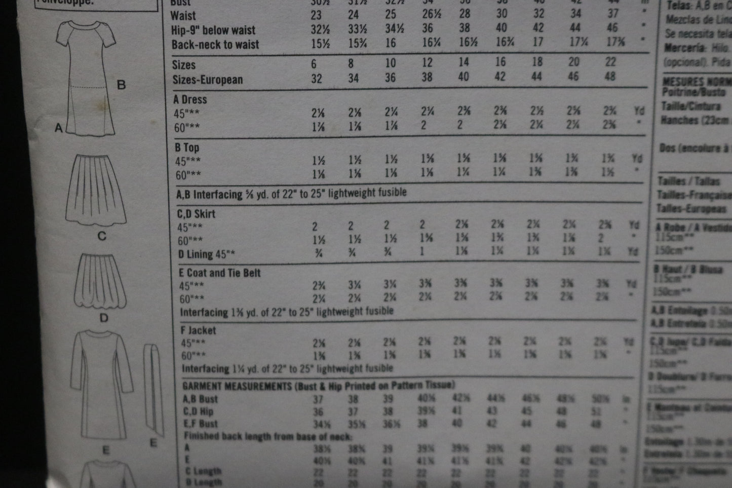 Simplicity 4045 Misses / Miss Petite Skirt in Two Lengths, Bias Dress or Top and Unlined Coat or Jacket Sewing Pattern UNCUT Size 6 8 10 12 14