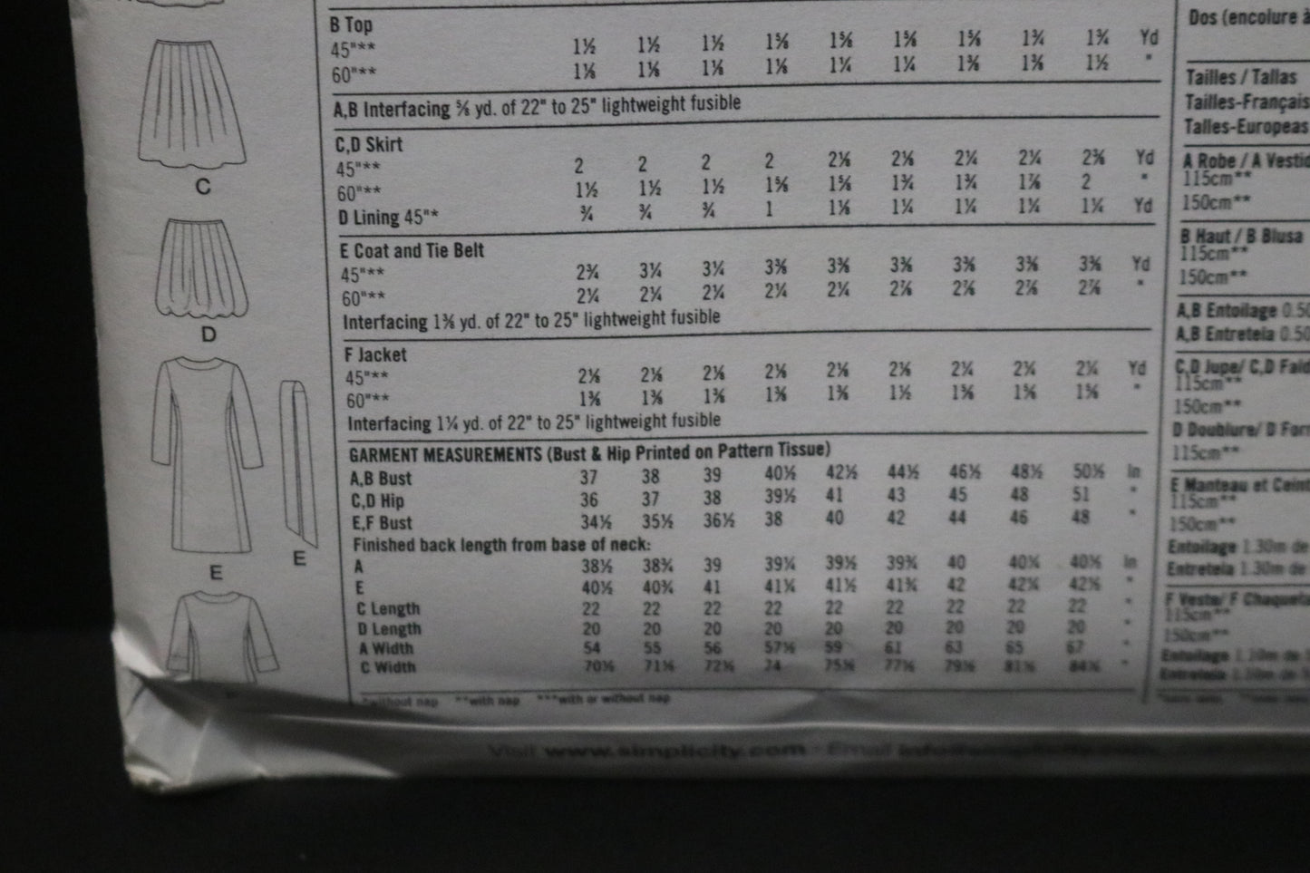 Simplicity 4045 Misses / Miss Petite Skirt in Two Lengths, Bias Dress or Top and Unlined Coat or Jacket Sewing Pattern UNCUT Size 6 8 10 12 14