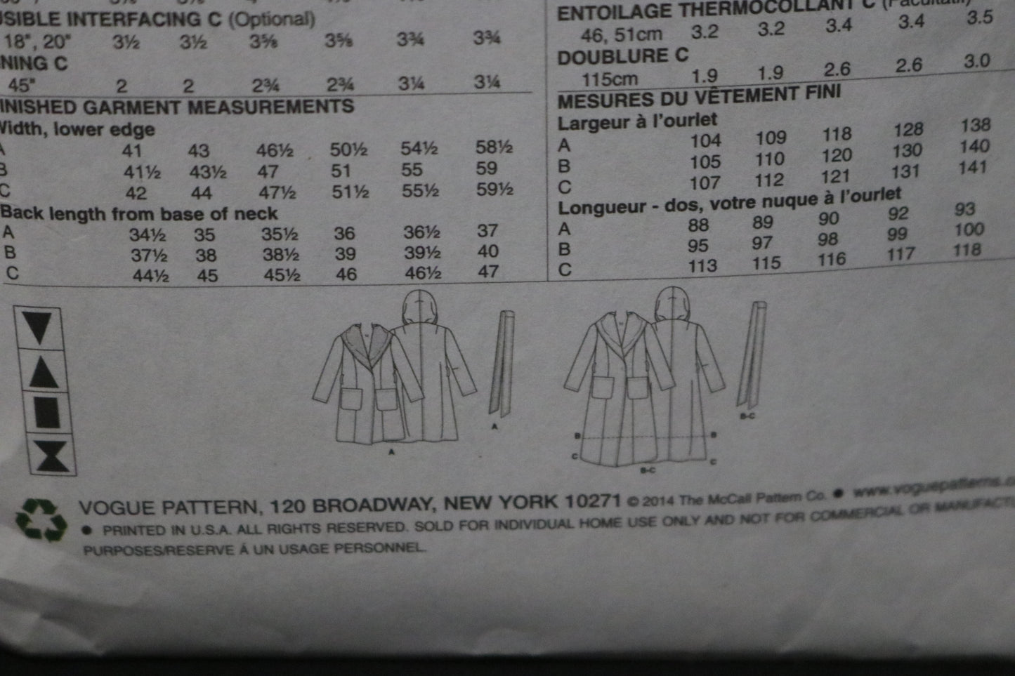Vogue 9069 Misses Coat and Belt  Sewing Pattern - UNCUT - Size Lrg  Xlg Xxl