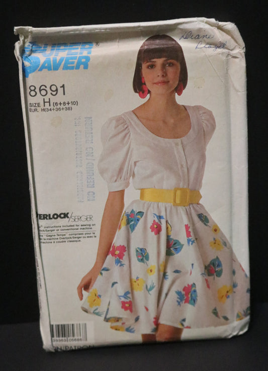 Super Save 8691 Misses Blouse and Flared Pull on Skirt Sewing Pattern - UNCUT - Size 6 8 10
