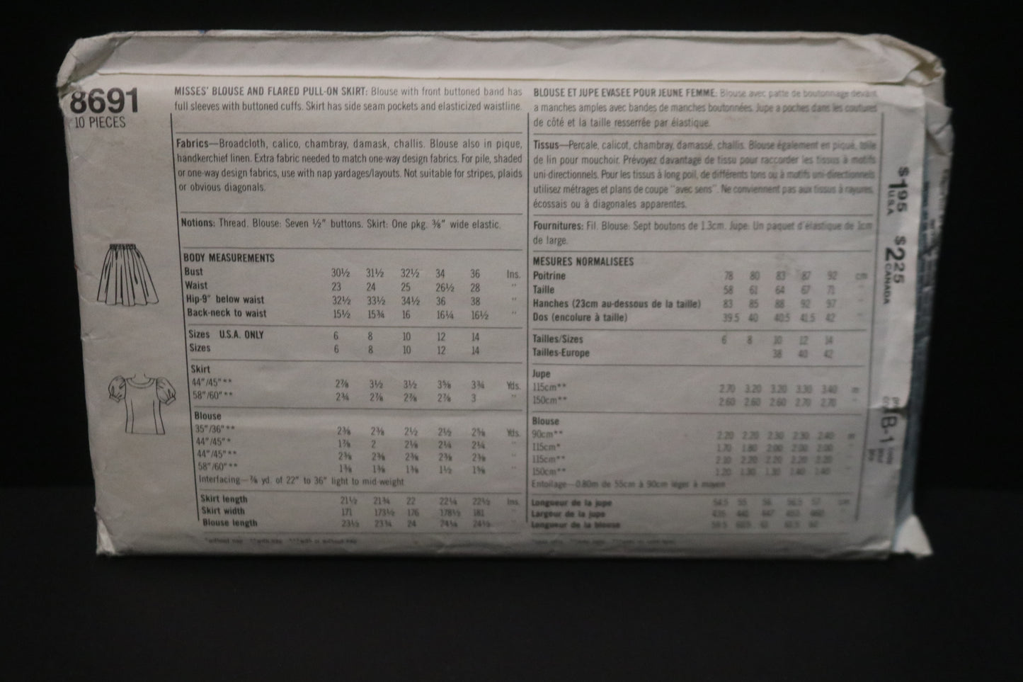 Super Save 8691 Misses Blouse and Flared Pull on Skirt Sewing Pattern - UNCUT - Size 6 8 10