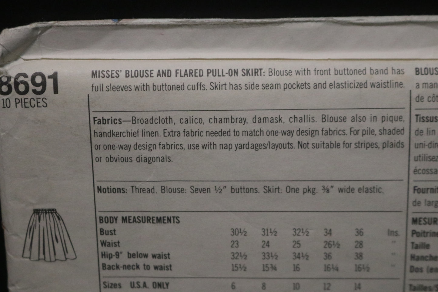 Super Save 8691 Misses Blouse and Flared Pull on Skirt Sewing Pattern - UNCUT - Size 6 8 10