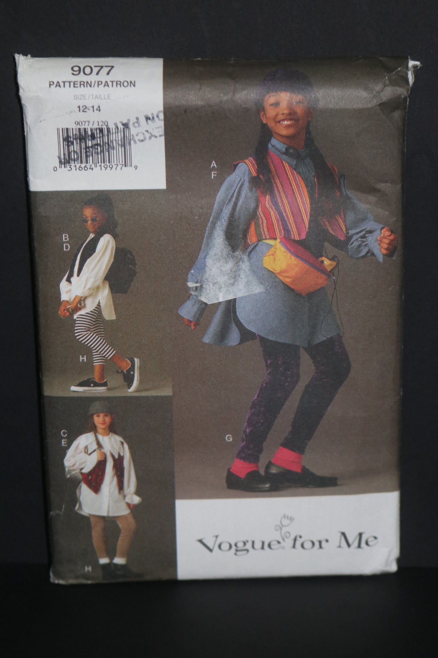Vogue 9077 Girls Shirt Vest Leggings and Bag Sewing pattern - UNCUT - Size 12 - 14