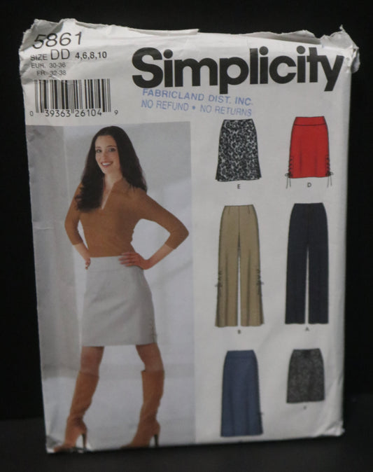 Simplicity 5861 Misses Skirt in Two Lengths and Pants Sewing Pattern - UNCUT - Size 4 6 8 10