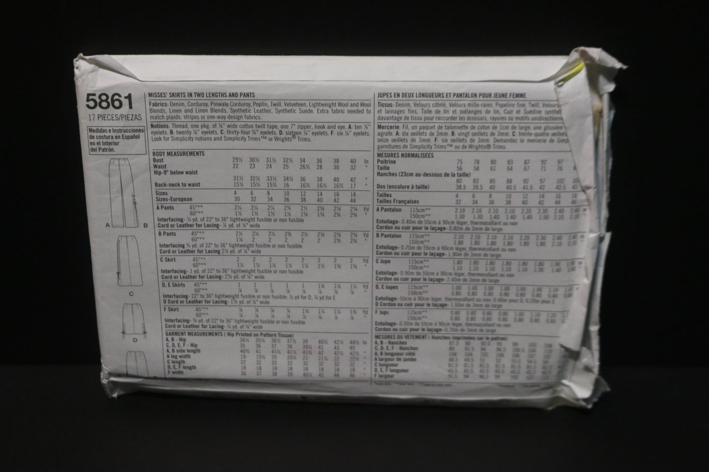 Simplicity 5861 Misses Skirt in Two Lengths and Pants Sewing Pattern - UNCUT - Size 4 6 8 10