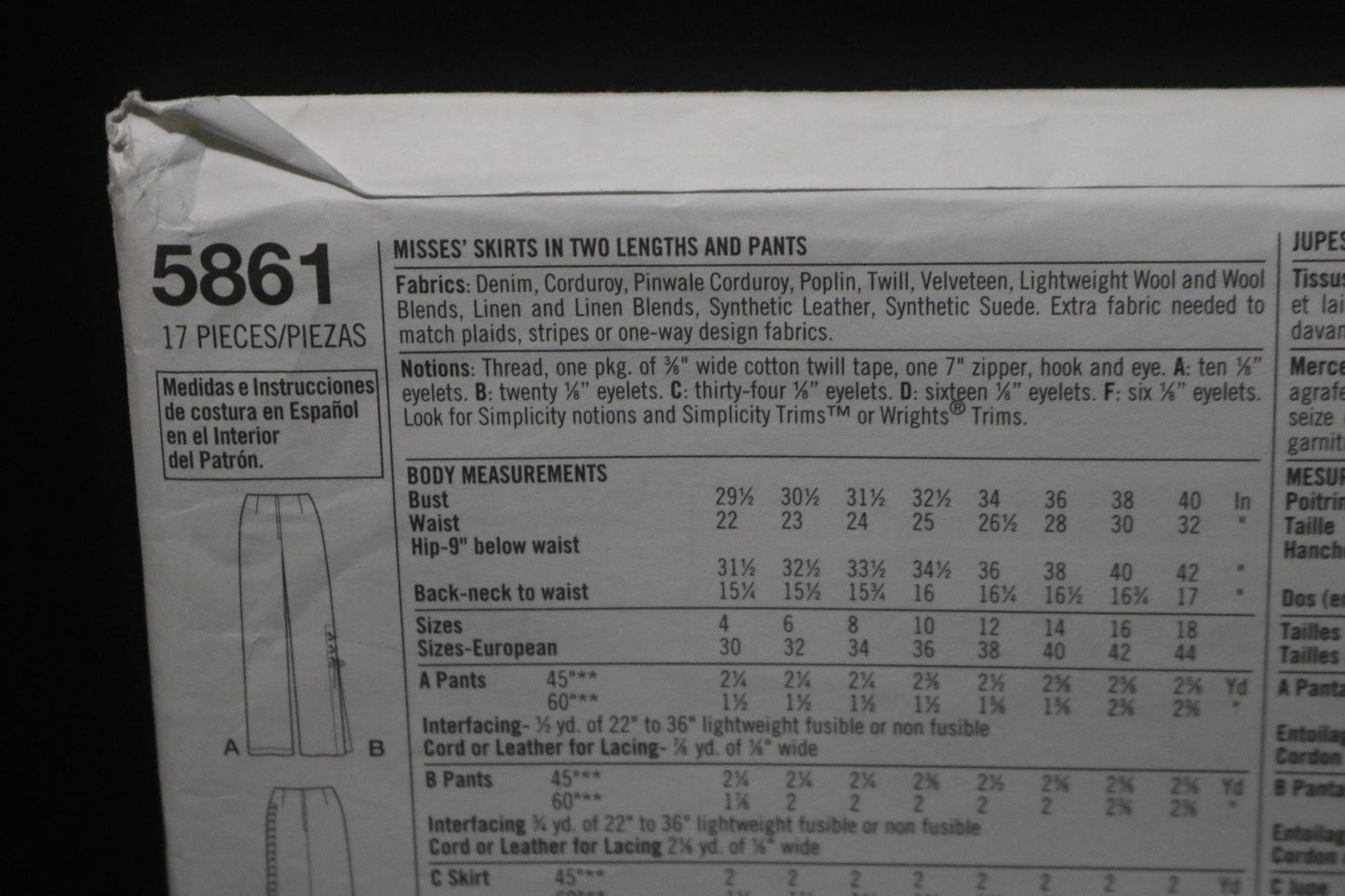 Simplicity 5861 Misses Skirt in Two Lengths and Pants Sewing Pattern - UNCUT - Size 4 6 8 10