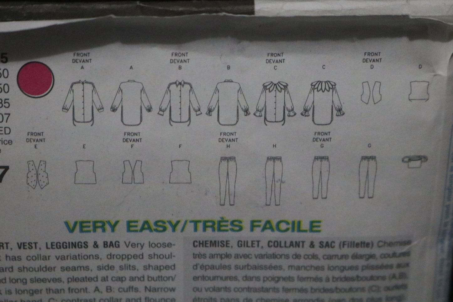 Vogue 9077 Girls Shirt Vest Leggings and Bag Sewing pattern - UNCUT - Size 12 - 14