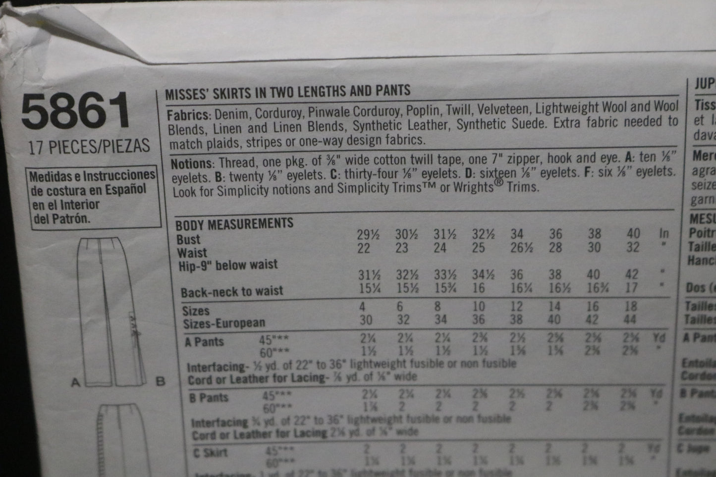 Simplicity 5861 Misses Skirt in Two Lengths and Pants Sewing Pattern - UNCUT - Size 4 6 8 10