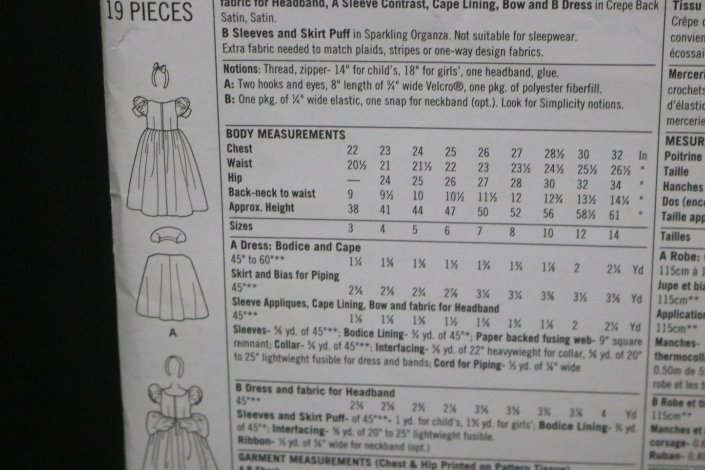 Simplicity 2817 Child and Girl Snow White and Cinderella Costume Sewing Pattern - UNCUT - Size 3 4 5 6 or Size  7 8 10 12 14