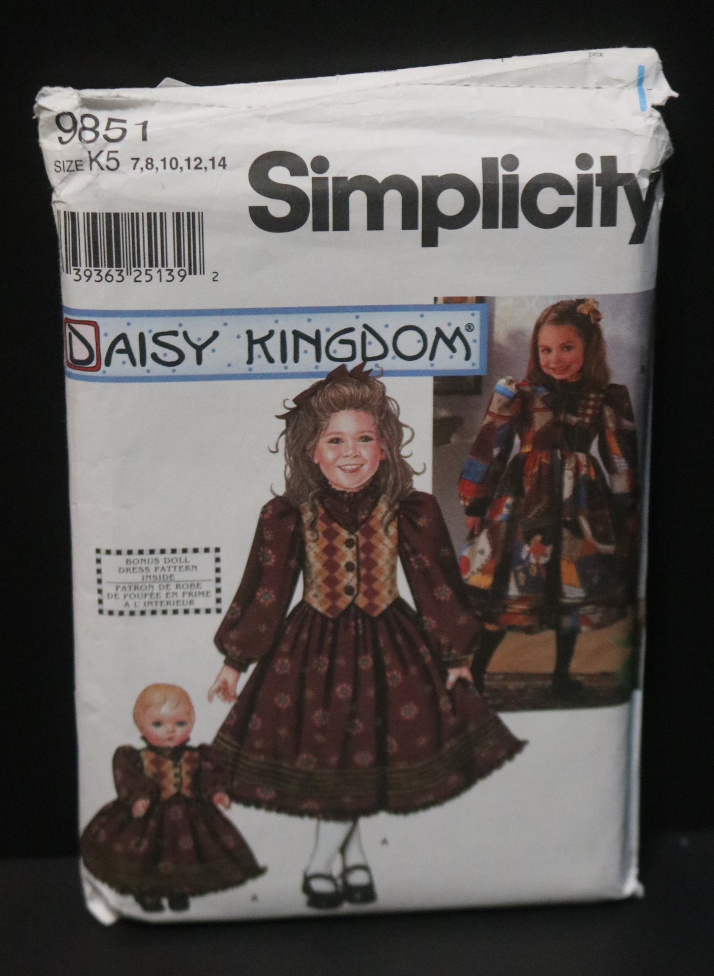 Simplicity 9851 Daisy Kingdom Girls Dress and Doll Clothes for 18" Doll Sewing Pattern - UNCUT - Size 7 8 10 12 14