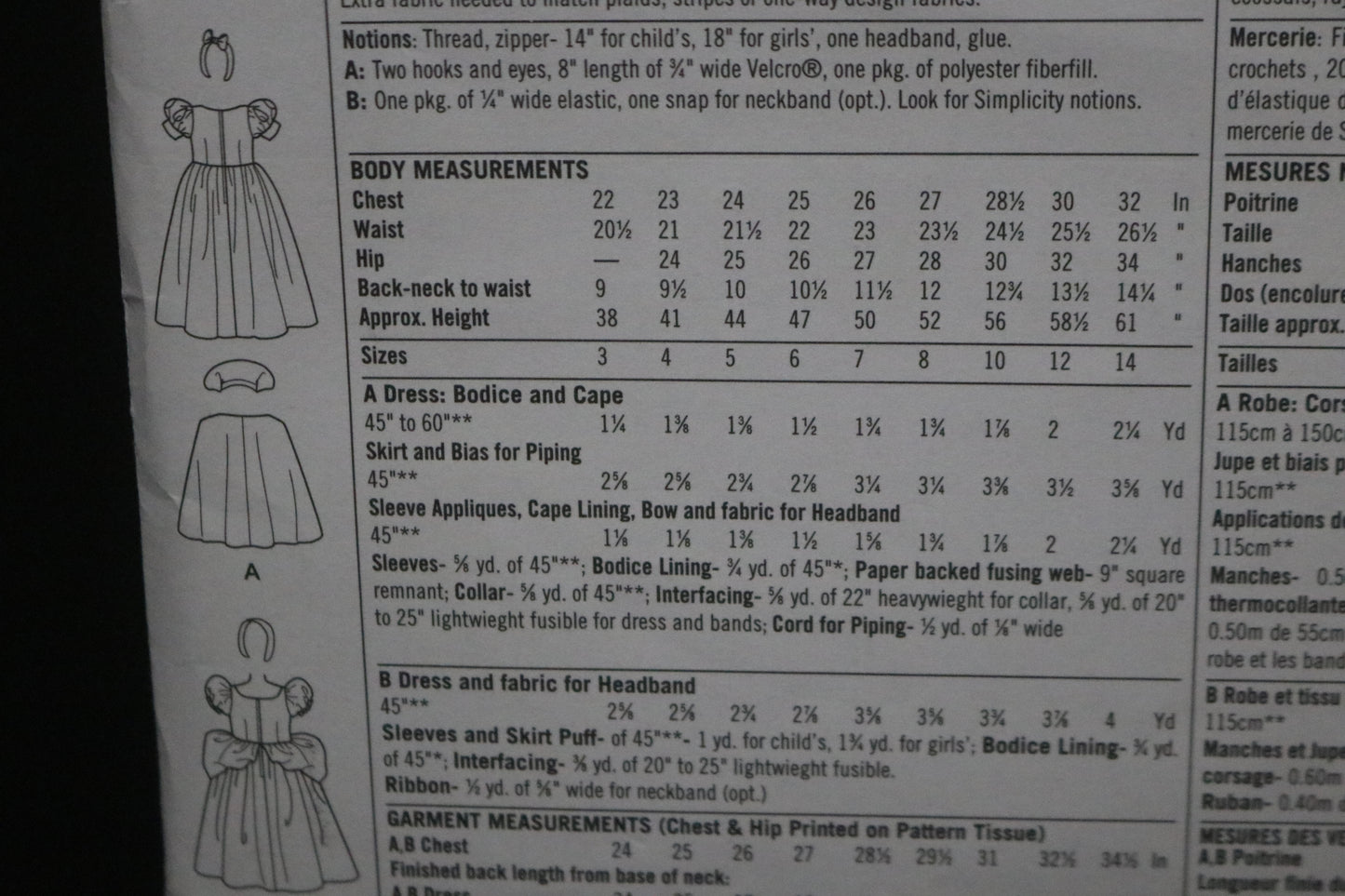 Simplicity 2817 Child and Girl Snow White and Cinderella Costume Sewing Pattern - UNCUT - Size 3 4 5 6 or Size  7 8 10 12 14