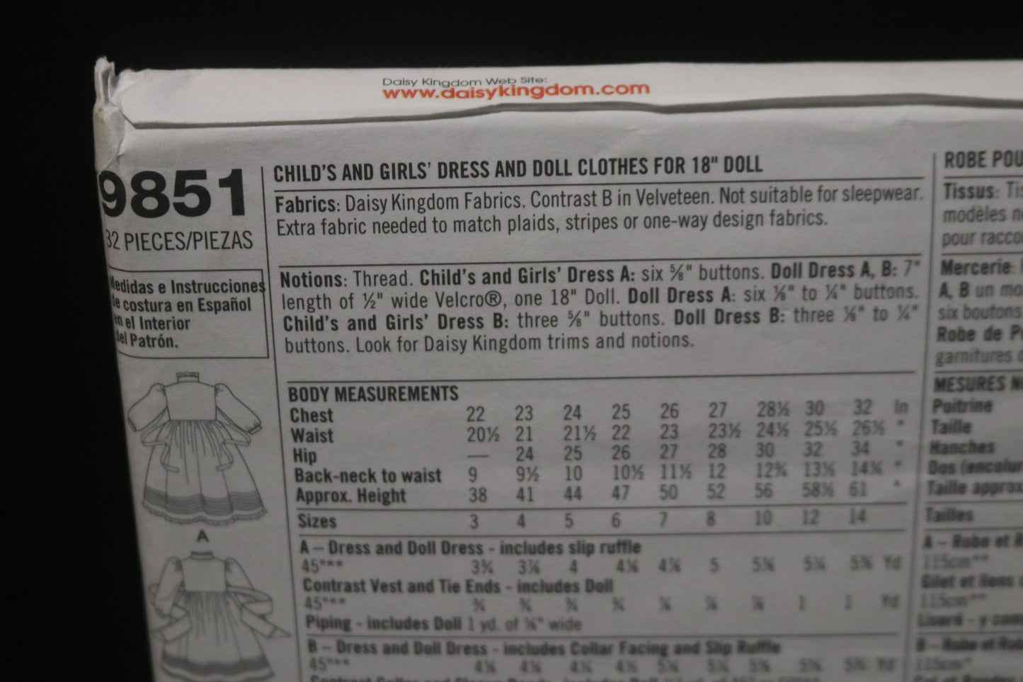 Simplicity 9851 Daisy Kingdom Girls Dress and Doll Clothes for 18" Doll Sewing Pattern - UNCUT - Size 7 8 10 12 14