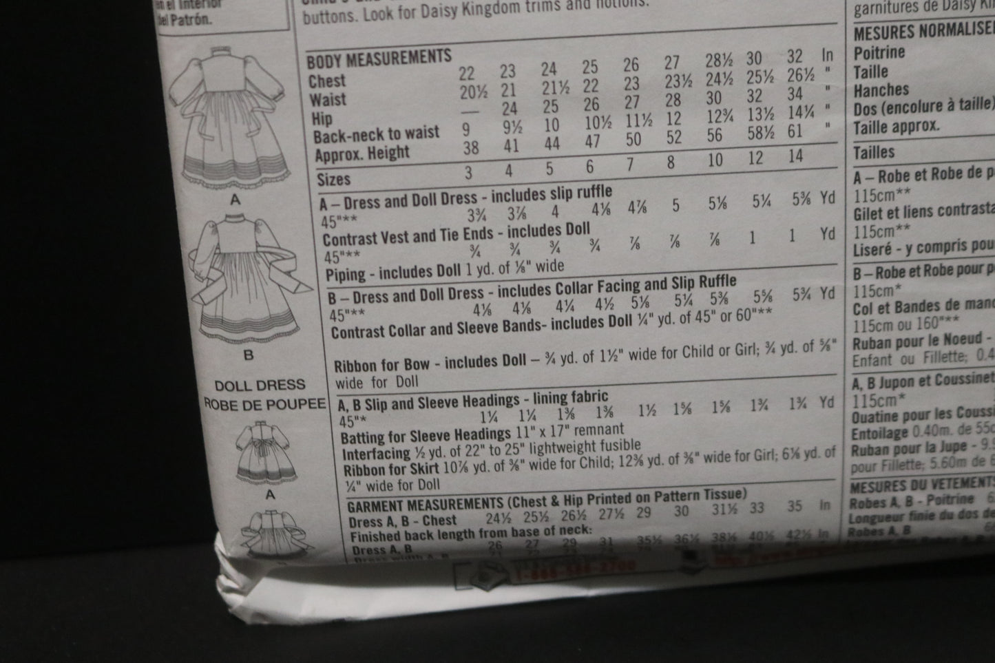 Simplicity 9851 Daisy Kingdom Girls Dress and Doll Clothes for 18" Doll Sewing Pattern - UNCUT - Size 7 8 10 12 14