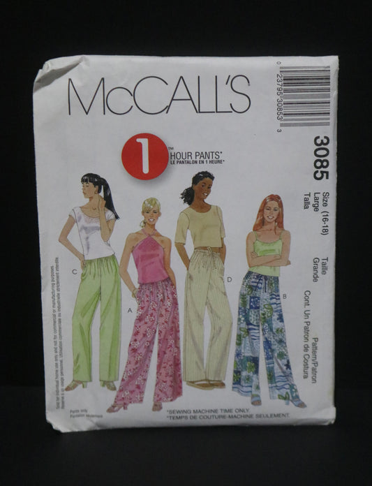 McCalls 3085 Misses Pants Sewing Pattern UNCUT  Size Large ( 16 - 18 )