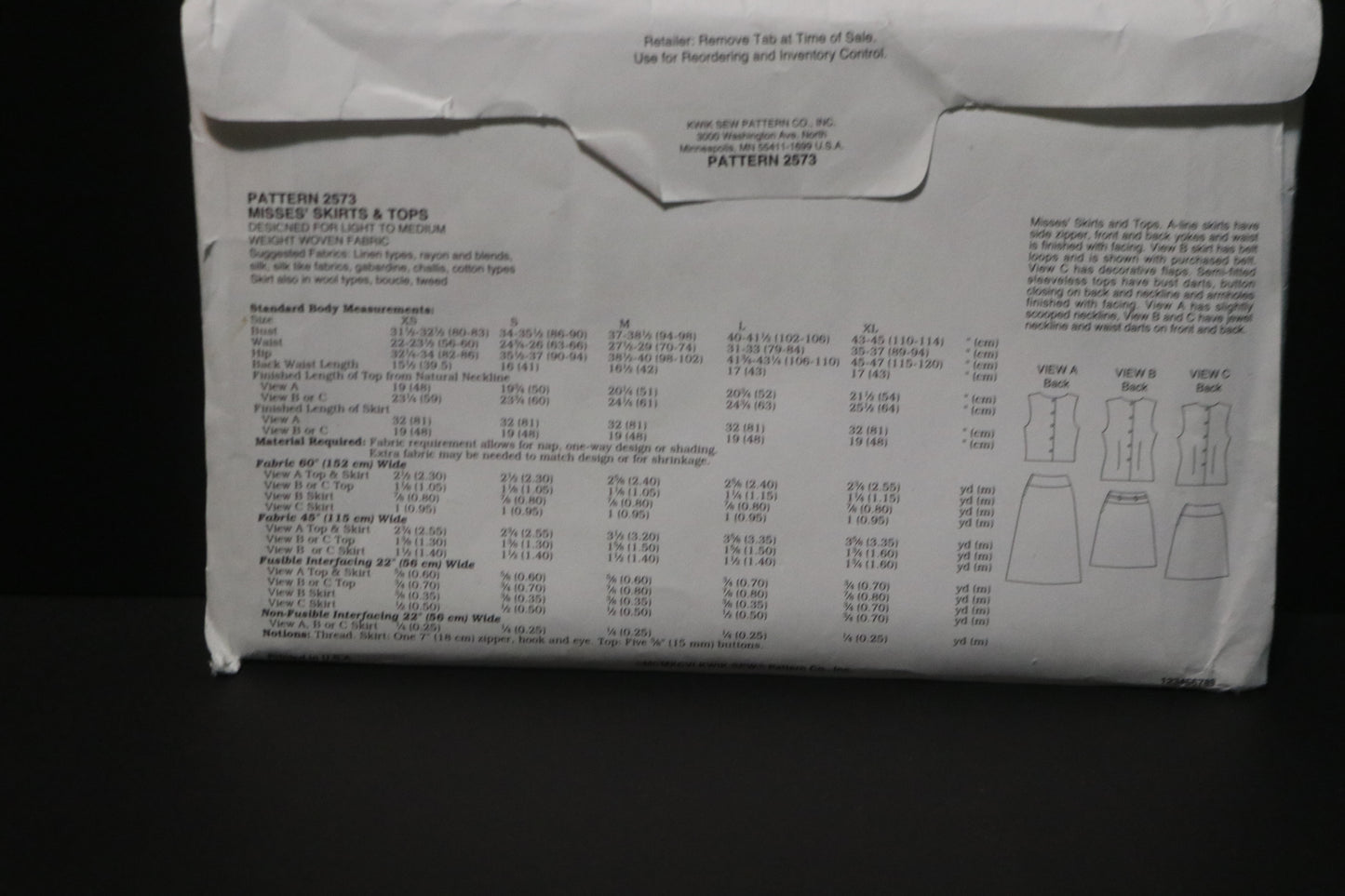 Kwik Sew 2573 Misses Skirts and Tops Sewing Pattern - UNCUT - Size Xs S M L XL