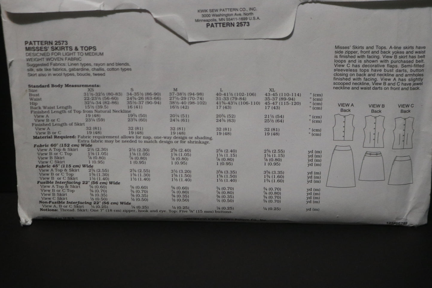 Kwik Sew 2573 Misses Skirts and Tops Sewing Pattern - UNCUT - Size Xs S M L XL