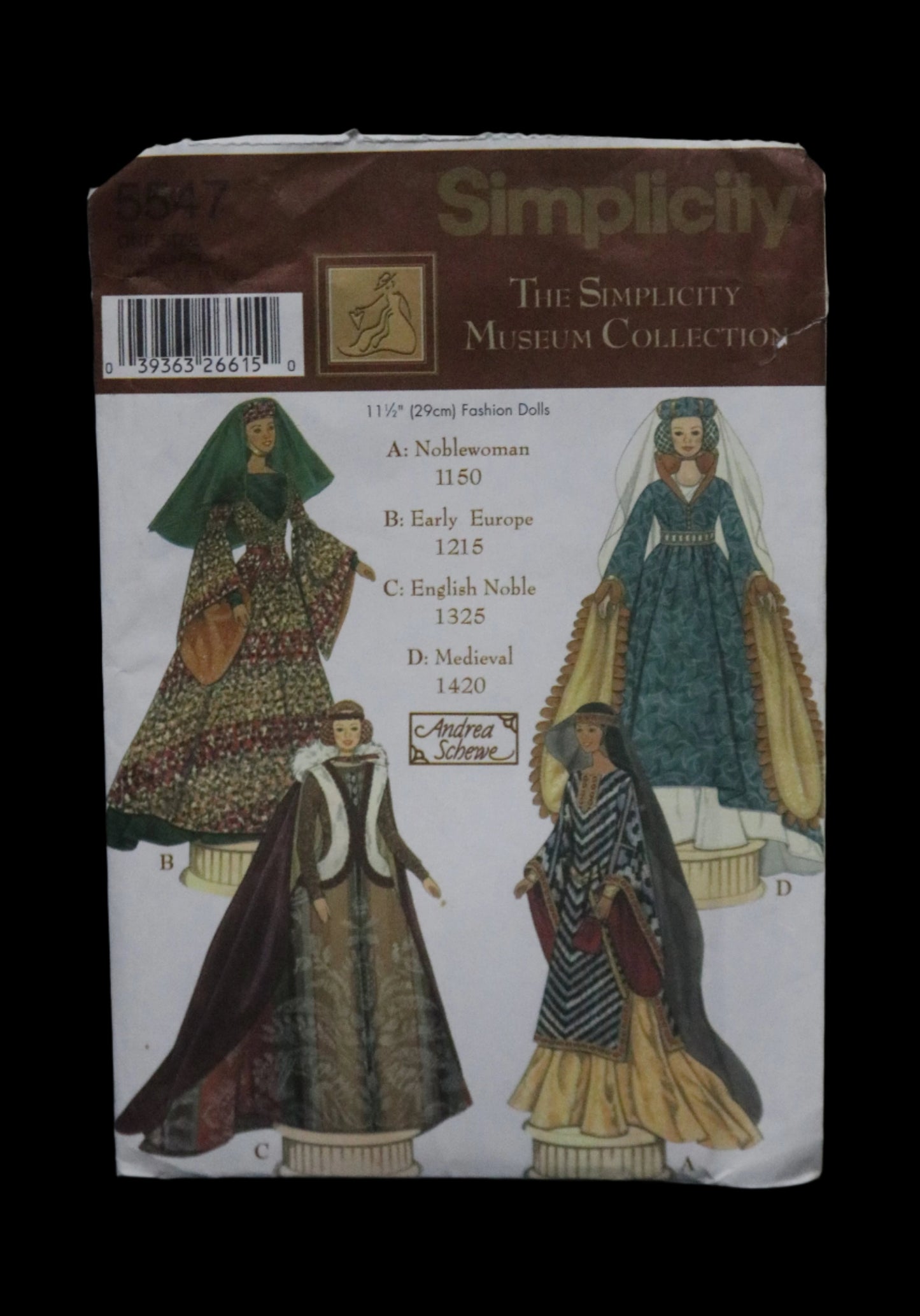 Simplcity 5547 Andrea Schewe 11 1/2" Fashion Doll Clothes  UNCUT - Museum Collection Noblewoman ,Early Europe , English Noble Medieval