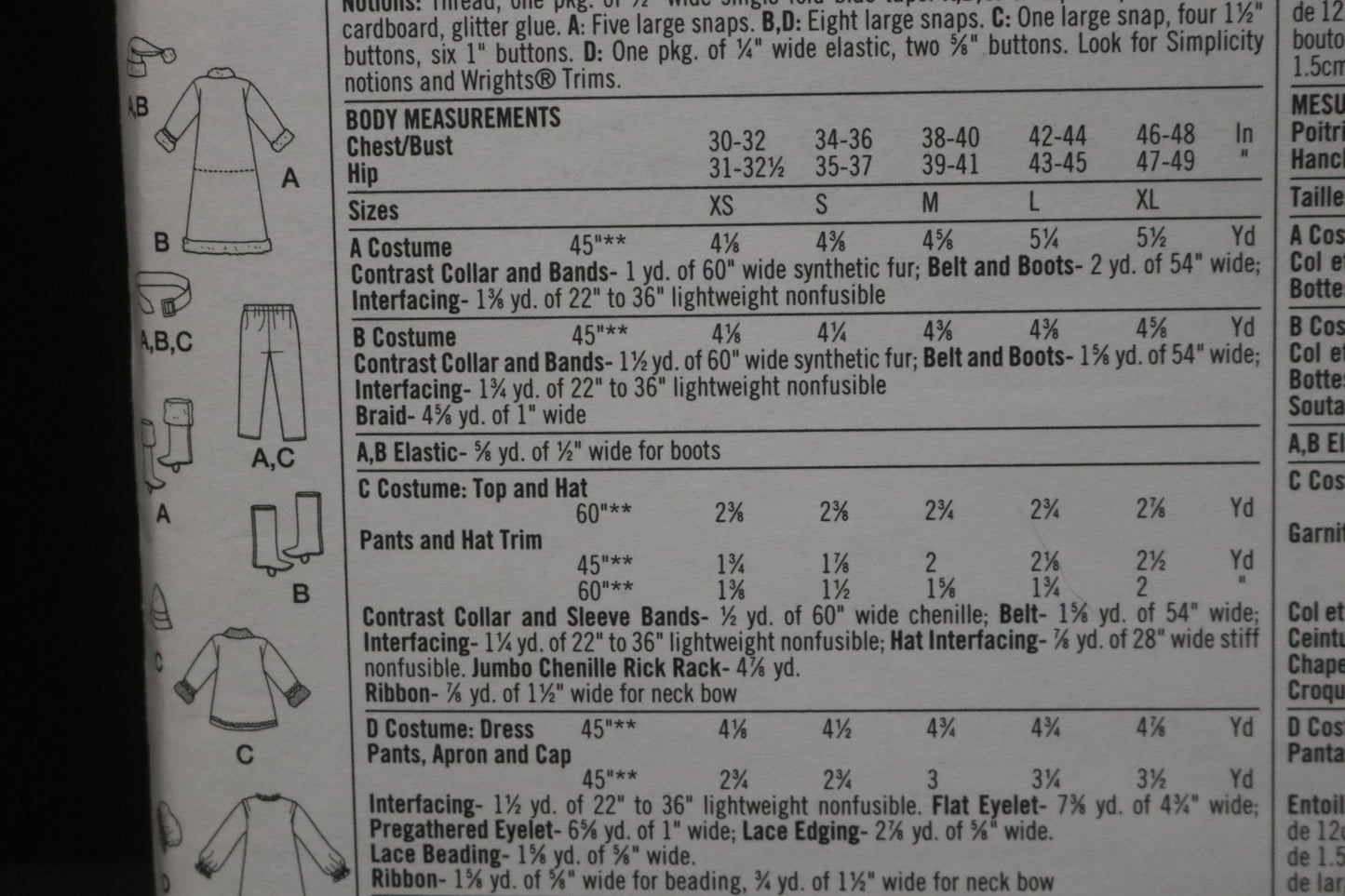 Simplicity 4393 Misses and Mens Santa,Father Christmas, Mrs CLaus and Elf Christmas Costumes Sewing Pattern - UNCUT  Size L - XL