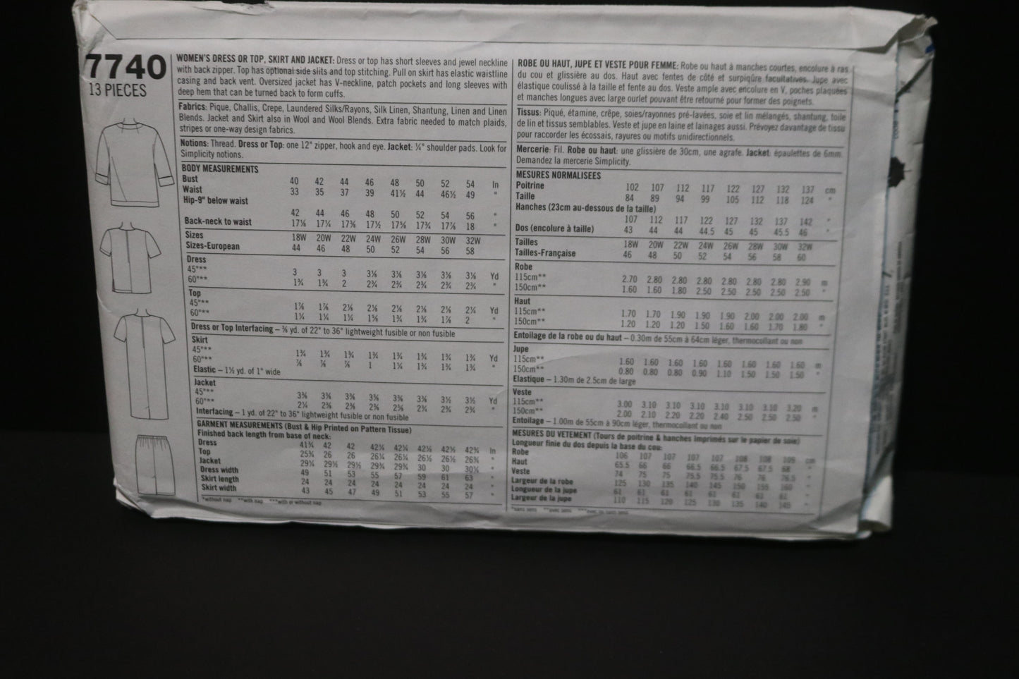 Simplicity 7740 Women's Dress or Top Skirt and Jacket Sewing Pattern UNCUT - Size 18w 20w 22w 24w