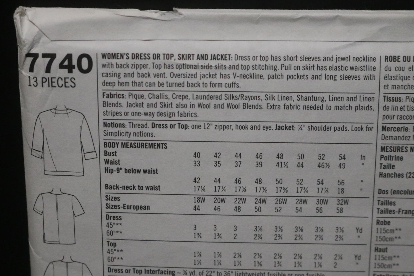 Simplicity 7740 Women's Dress or Top Skirt and Jacket Sewing Pattern UNCUT - Size 18w 20w 22w 24w