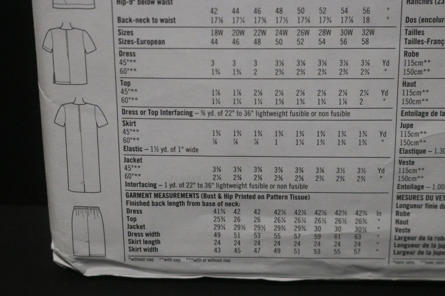 Simplicity 7740 Women's Dress or Top Skirt and Jacket Sewing Pattern UNCUT - Size 18w 20w 22w 24w