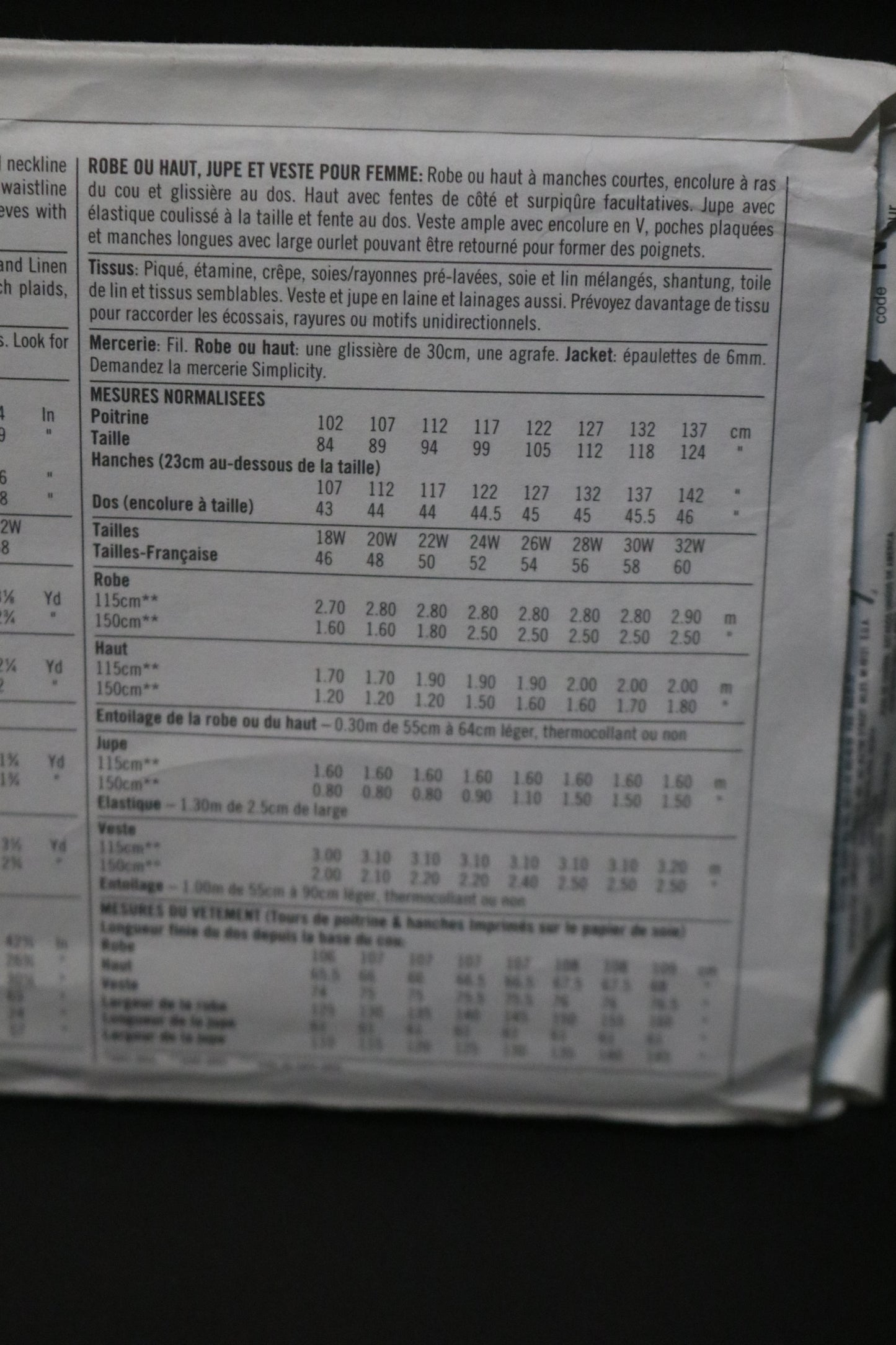 Simplicity 7740 Women's Dress or Top Skirt and Jacket Sewing Pattern UNCUT - Size 18w 20w 22w 24w