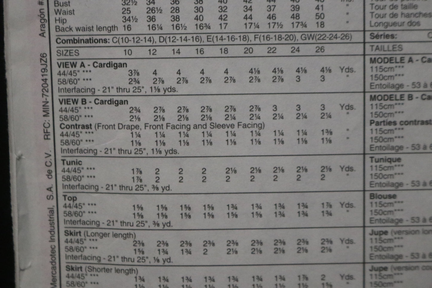 McCalls 6623 Misses Cardigan Tunic Top Skirt in Two Lengths and Pants Sewing Pattern - UNCUT - Size 14 16 18