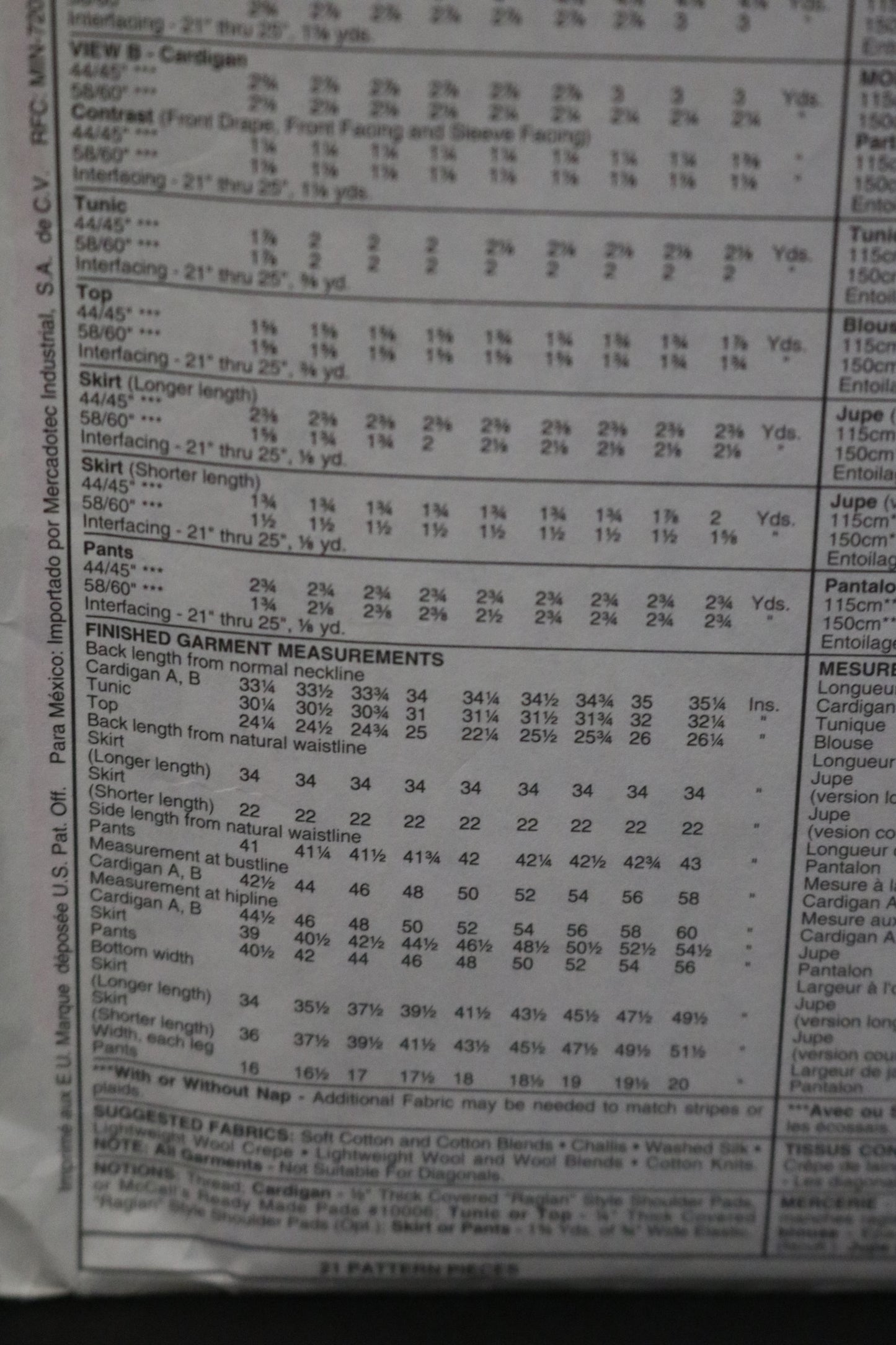 McCalls 6623 Misses Cardigan Tunic Top Skirt in Two Lengths and Pants Sewing Pattern - UNCUT - Size 14 16 18