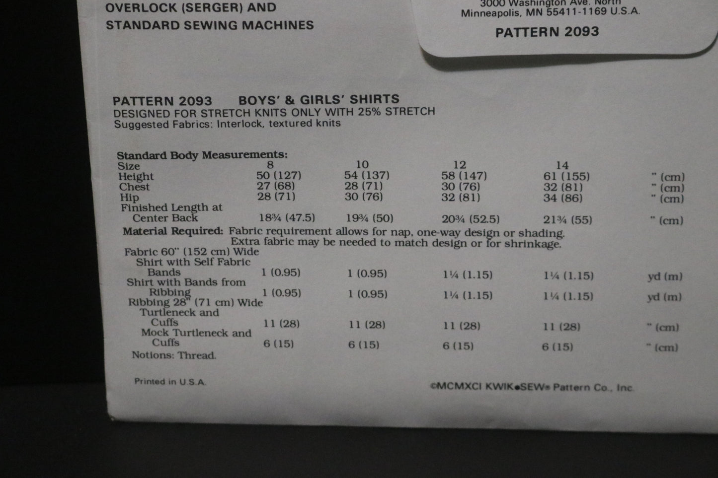 Kwik Sew 2093 Boys and Girls Shirts Sewing Pattern UNCUT Size 8 10 12 14