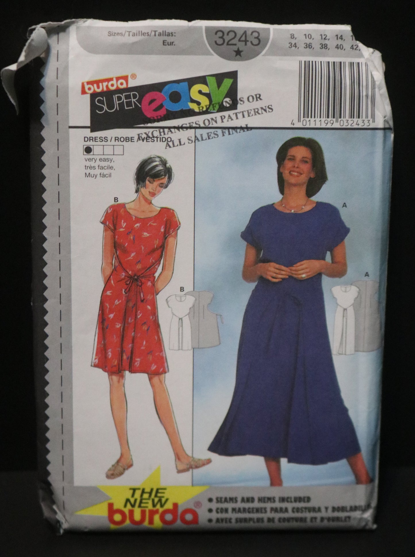 Burda 3243 Misses Dress Sewing Pattern - UNCUT - Size 8 10 12 14 16 18