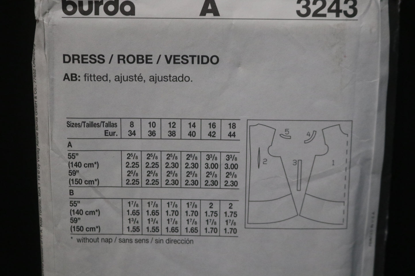 Burda 3243 Misses Dress Sewing Pattern - UNCUT - Size 8 10 12 14 16 18