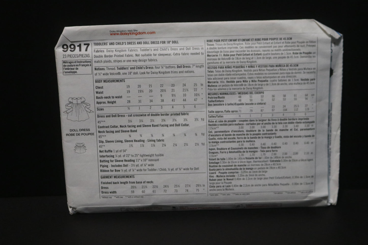 Simplicity 9917 Daisy Kingdom Childs and Toddlers Dress and Doll Dress for 18" Doll Sewing Pattern - UNCUT - Size 1/2 1  2