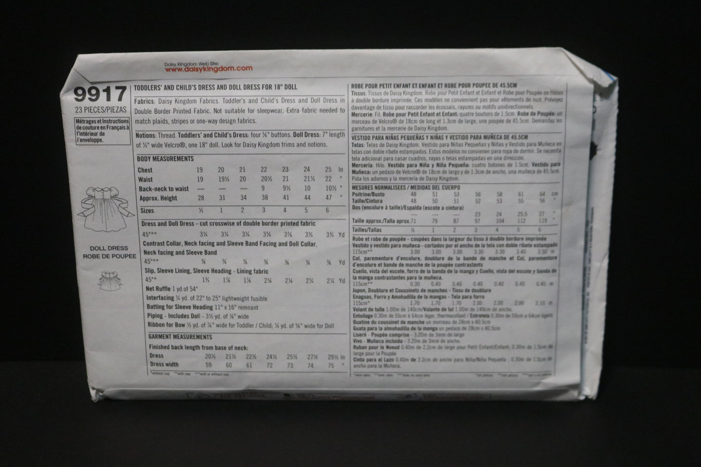 Simplicity 9917 Daisy Kingdom Childs and Toddlers Dress and Doll Dress for 18" Doll Sewing Pattern - UNCUT - Size 1/2 1  2