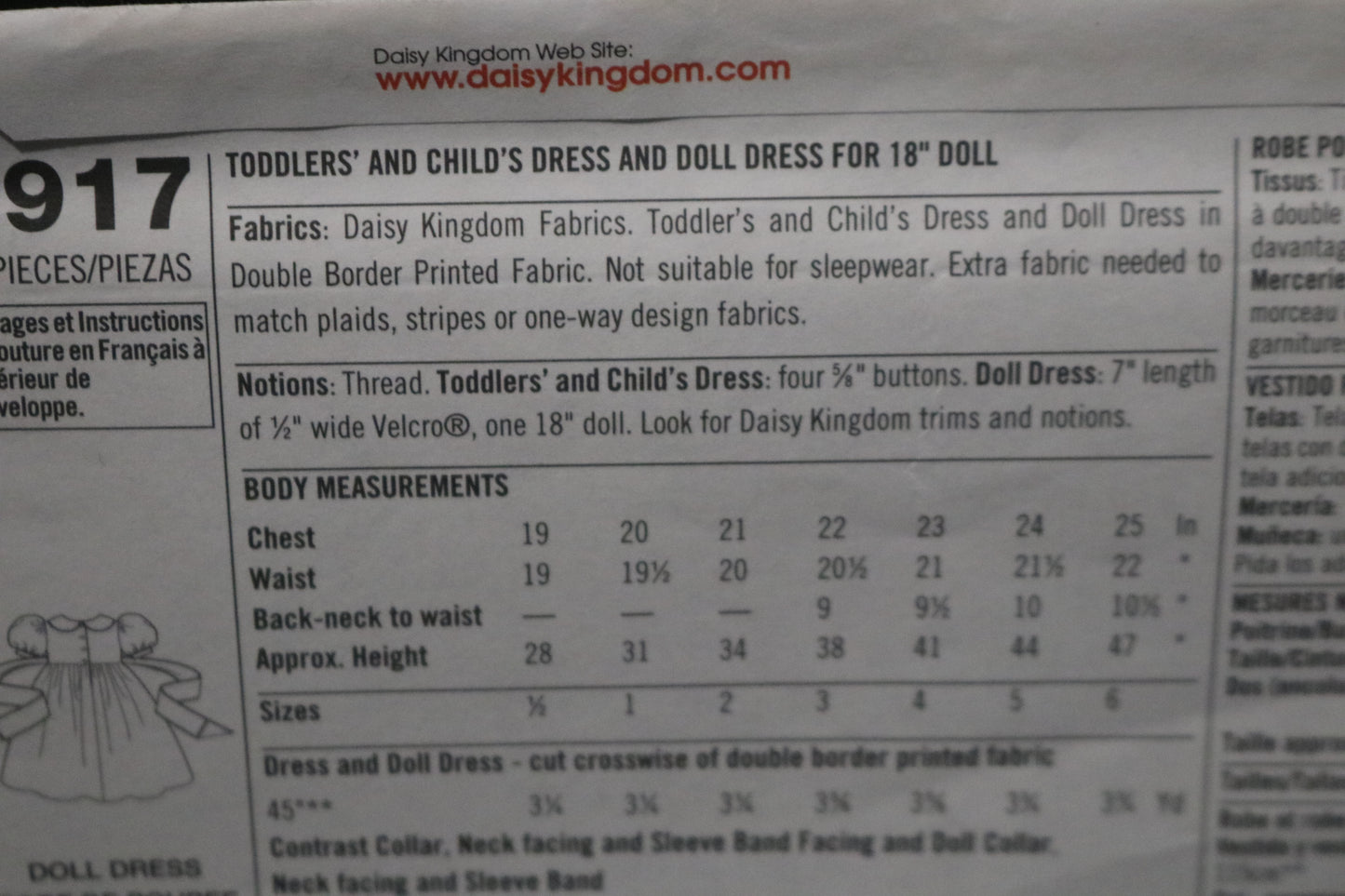 Simplicity 9917 Daisy Kingdom Childs and Toddlers Dress and Doll Dress for 18" Doll Sewing Pattern - UNCUT - Size 1/2 1  2